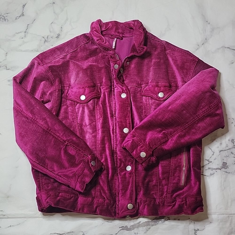 Free People Pink Velvet Trucker Jacket